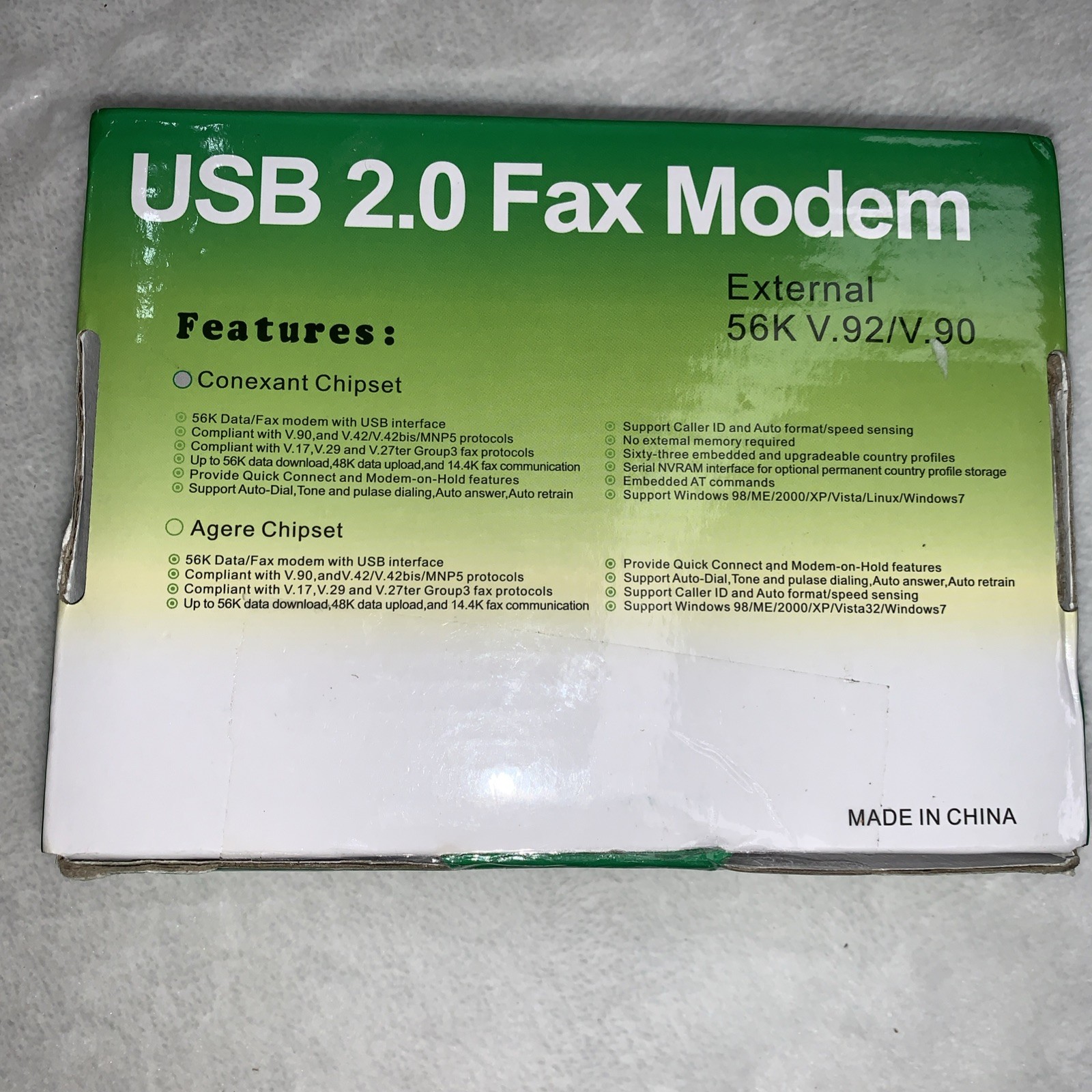 RJ11 Port USB 2.0 56K External Dial Up Voice Fax Data Modem Win 7/8/10 V.92/V.90