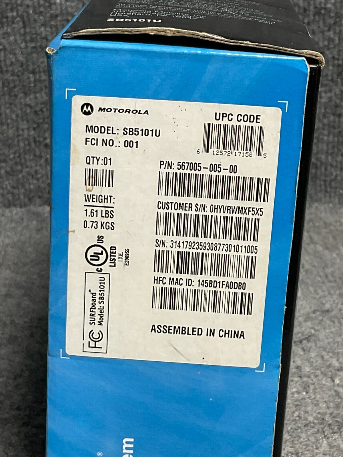 Motorola SB5101U Surfboard DOCSIS 2.0 Cable Modem 10/100 Ethernet Used