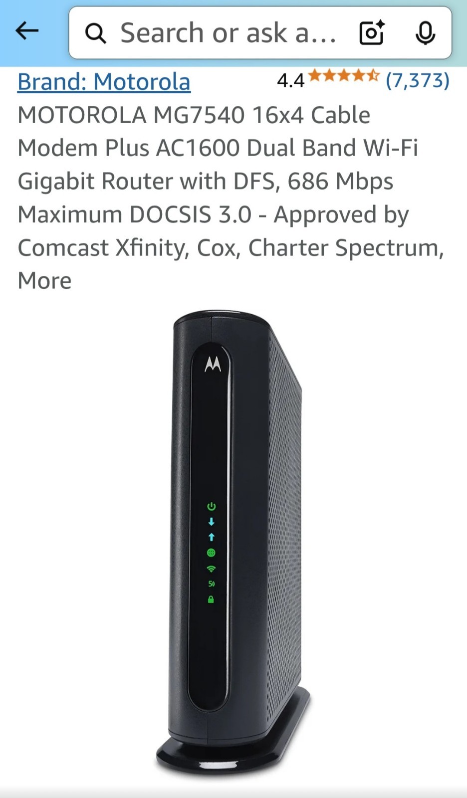Motorola MG7540-10R (Refurbished) 16×4 686Mbps Cable Modem + AC1600 DOCSIS 3.0
