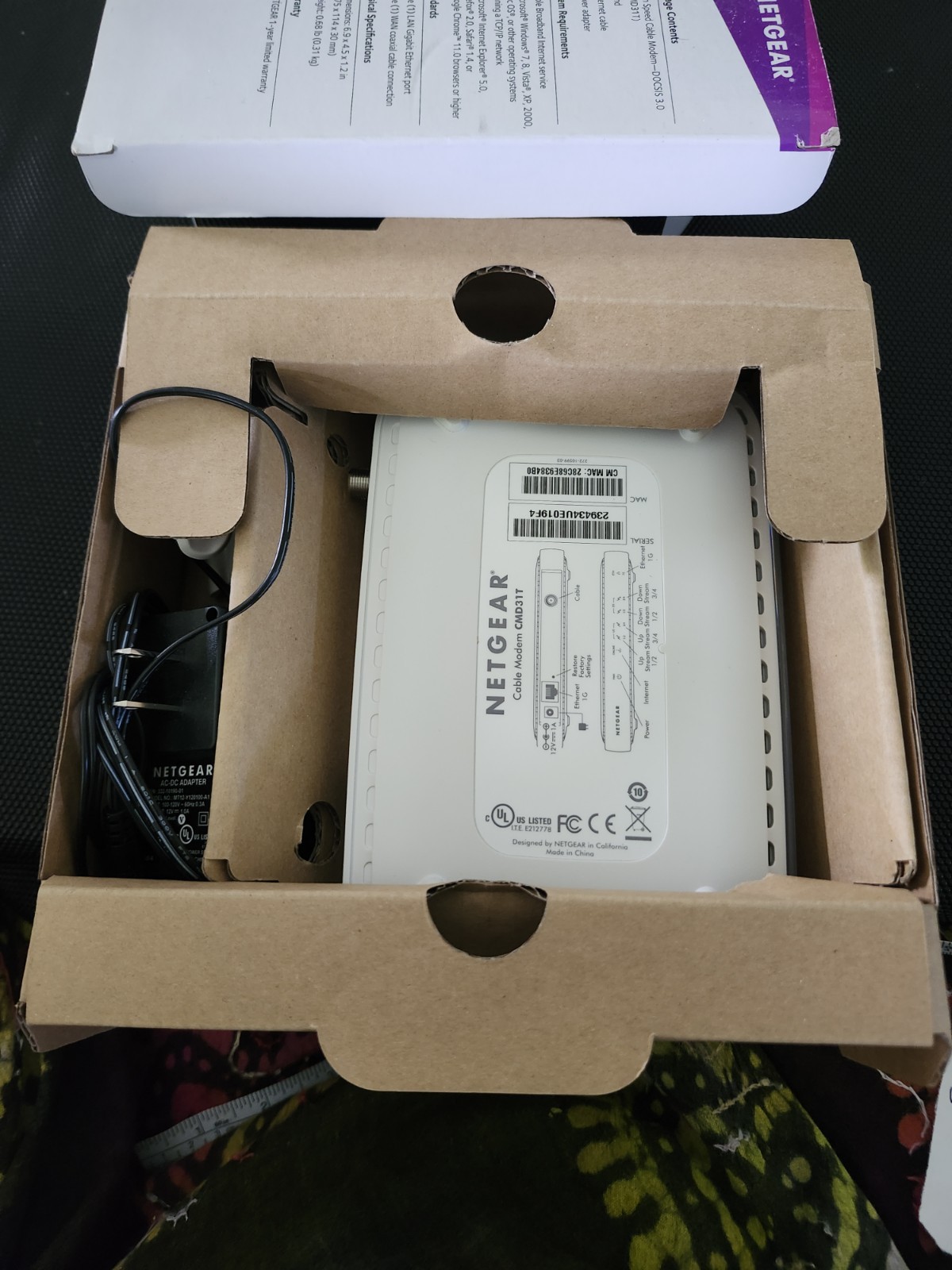 Netgear CMD31T High Speed Cable Modem DOCSIS 3.0 NEW IN OPEN BOX