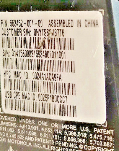 Motorola SB5101U Cable Modem With a 0LEI T481208OO3CT Power Supply 12.0VDC 750mA