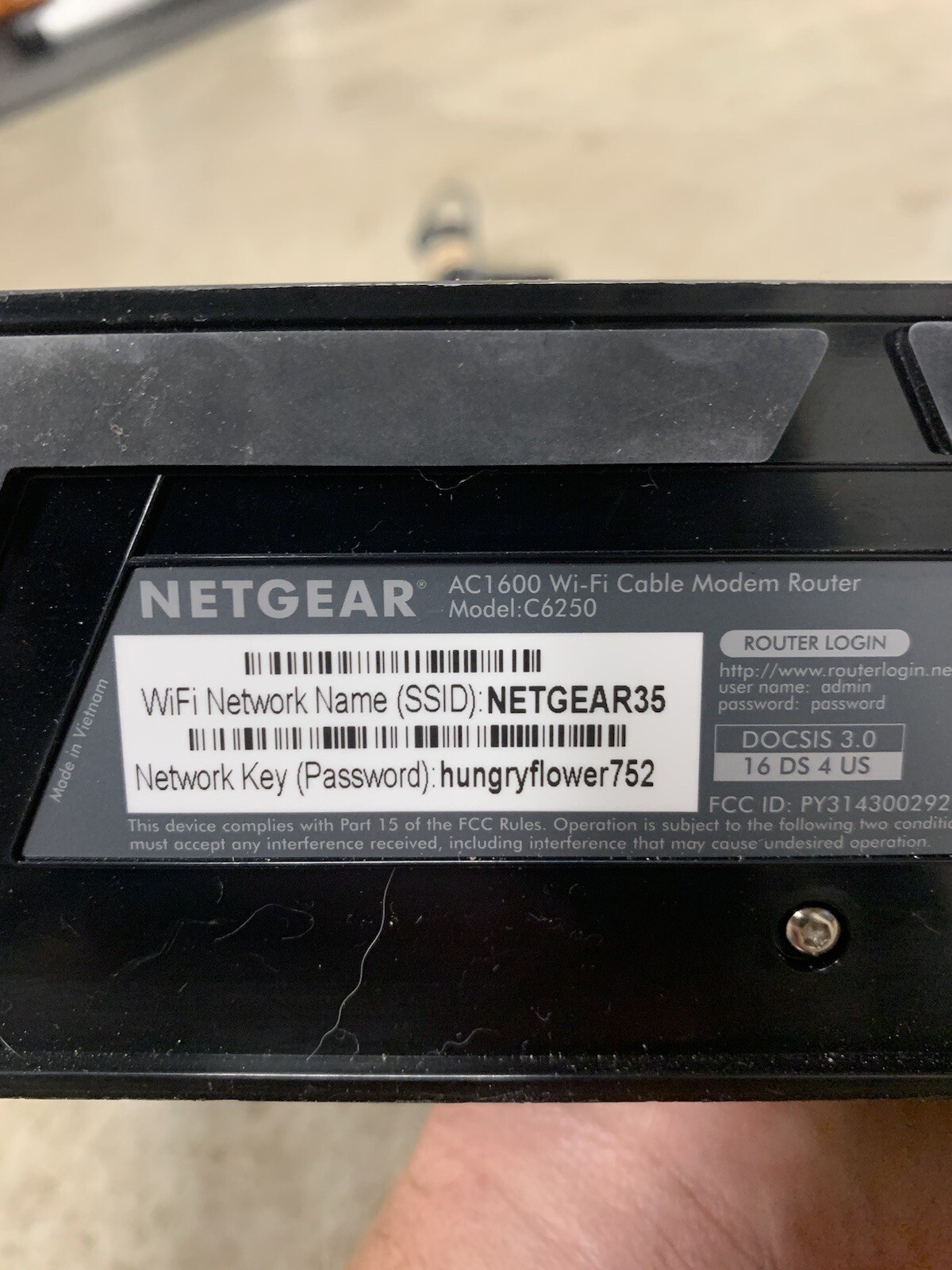 NETGEAR Cable Modem Wi-Fi Router Combo AC1600 C6250