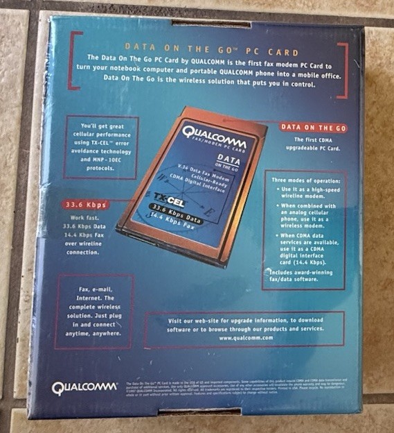 BRAND NEW SEALED! Qualcomm Data On The Go Fax/Modem PC Card 33.6 Kbps FREE SHIP