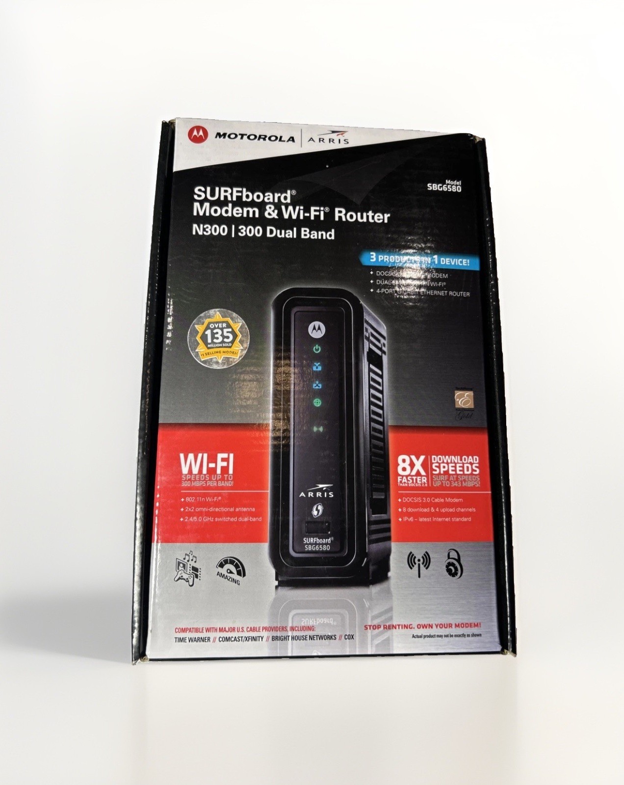 NEW Motorola ARRIS SURFboard SBG6580 DOCSIS 3 Cable Modem and Wi-Fi Router N300