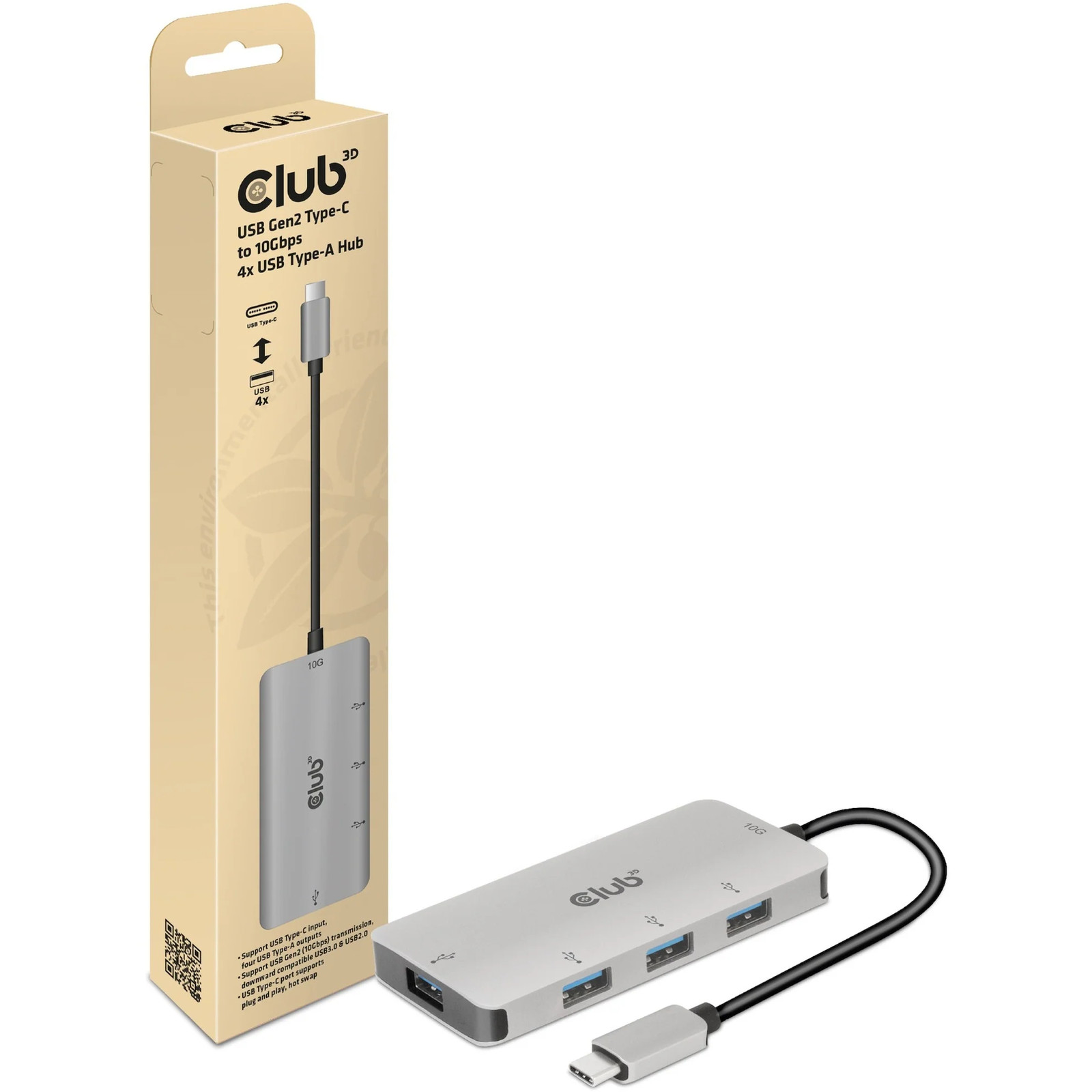 Club 3D USB Gen2 Type-C up to 10Gbps 4x USB Type-A Hub