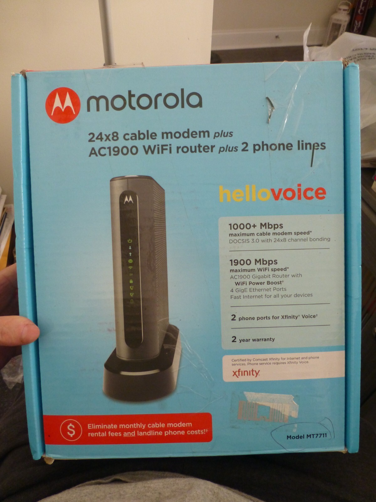 Motorola MT7711 24×8 Cable Modem Plus AC1900 WiFi Router Plus 2 Phone Lines
