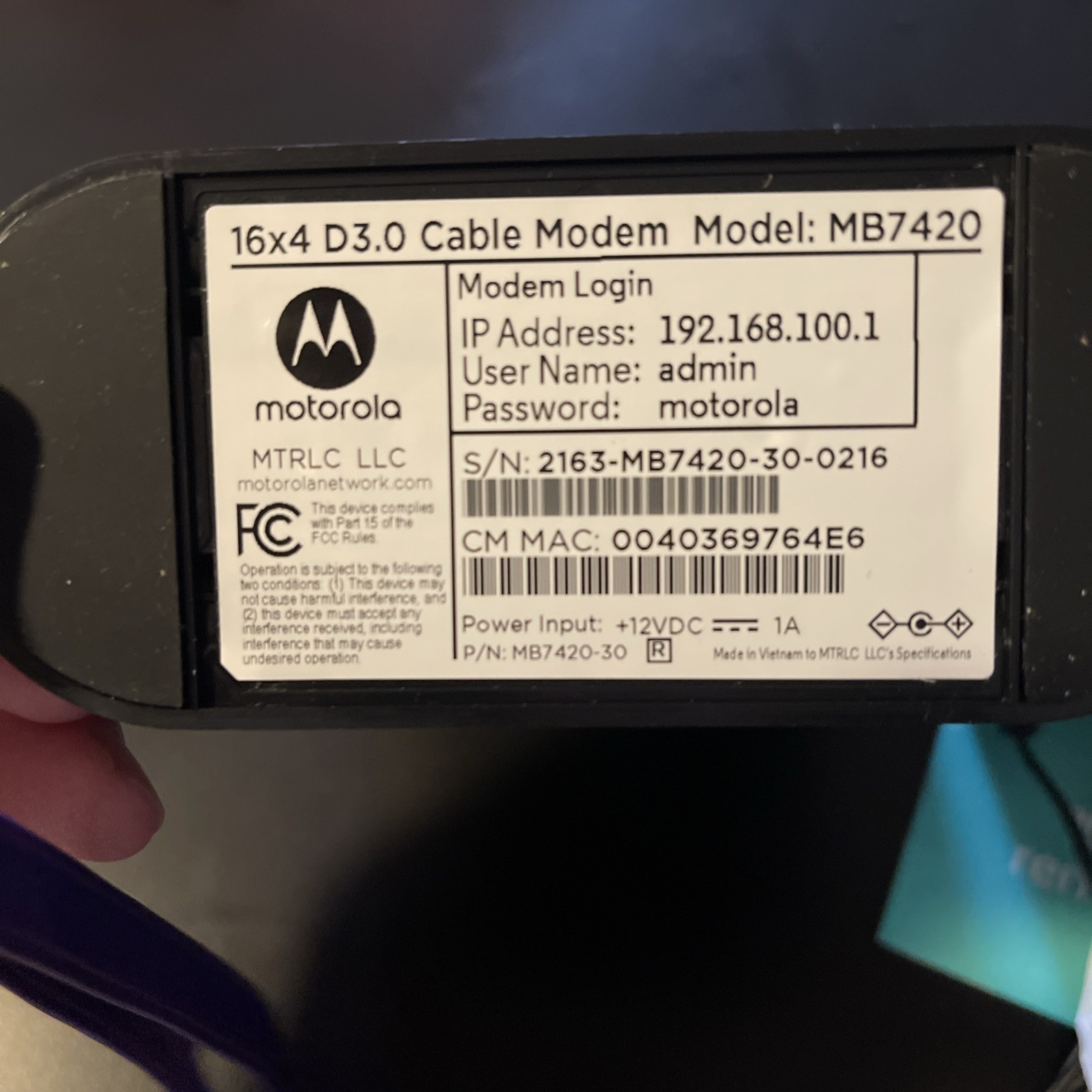 Renewed Motorola 16×4 Cable Modem, Model MB7420, 686 Mbps, DOCSIS 3.0