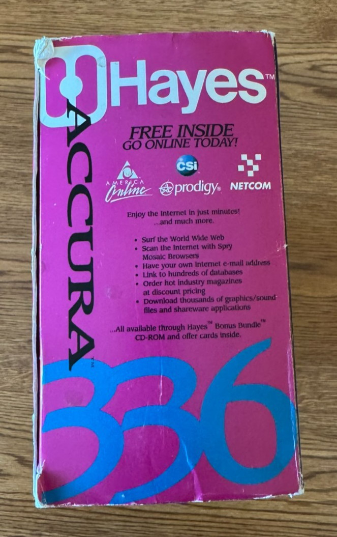 Vintage Hayes Accura 336 External Fax Modem w/Voice Model 5647US in Factory Box
