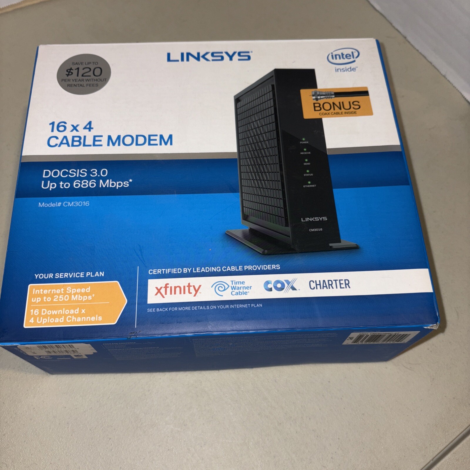 Linksys Cable Modem Model CM3016 DOCSIS 3.0 16×4 open box