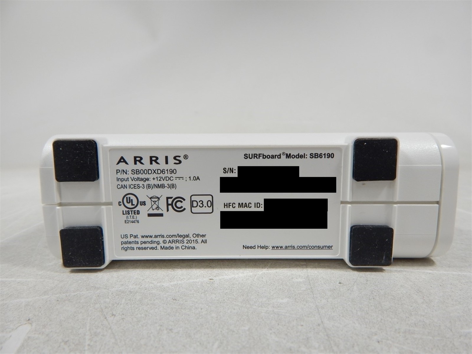 Arris SURFboard SB6190 SB00DXD6190 1x Gigabit Port DOCSIS 3.0 Cable Modem
