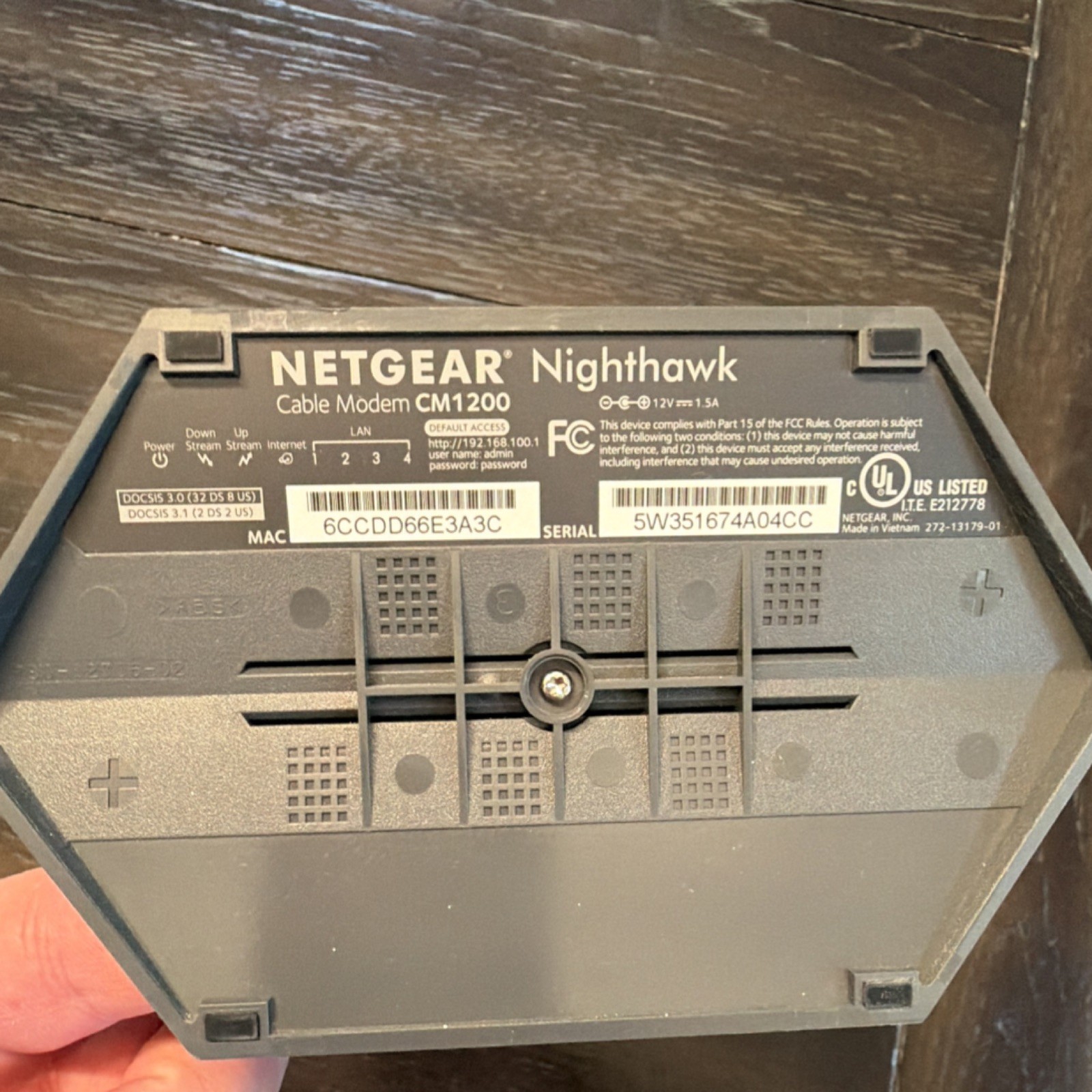 NETGEAR Nighthawk CM1200 DOCSIS 3.1 Cable Modem 1.2Gbps 4xGbE Black