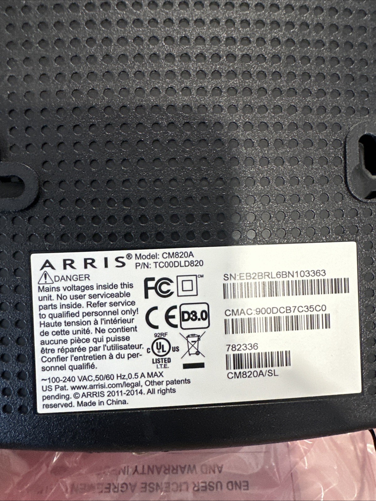 ARRIS Touchstone CM820A DOCSIS 3.0 Modem Internet Computer Cable / works