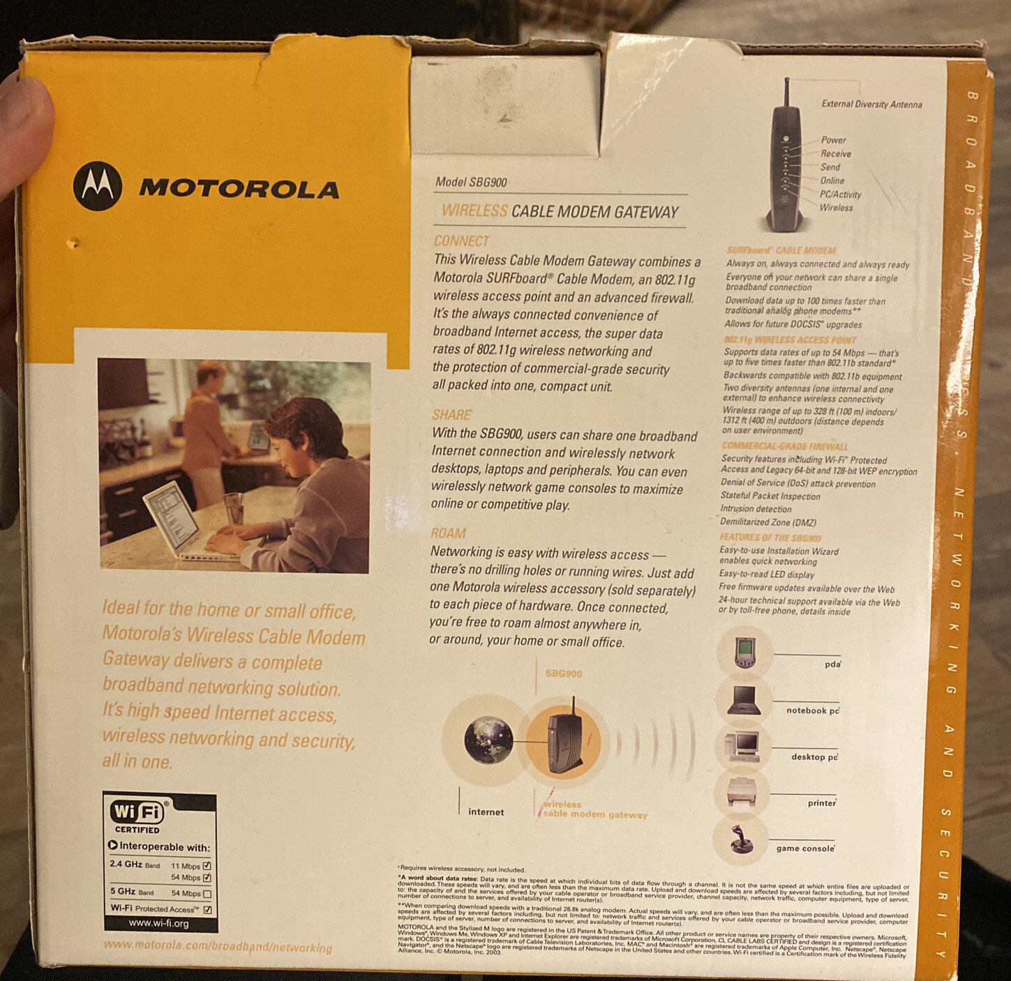 Motorola Cable Modem Gateway Wireless Broadband SBG900 Networking Device PC