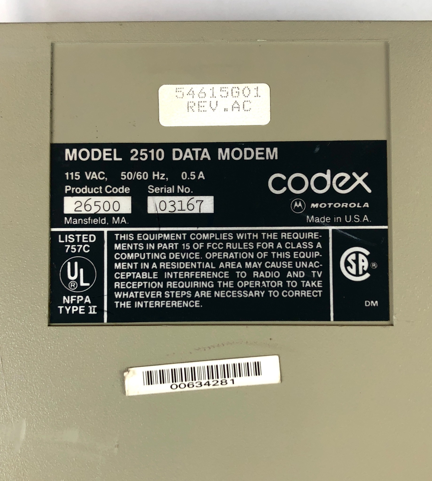 Motorola Codex Data Modem Model 2510 03167 USED