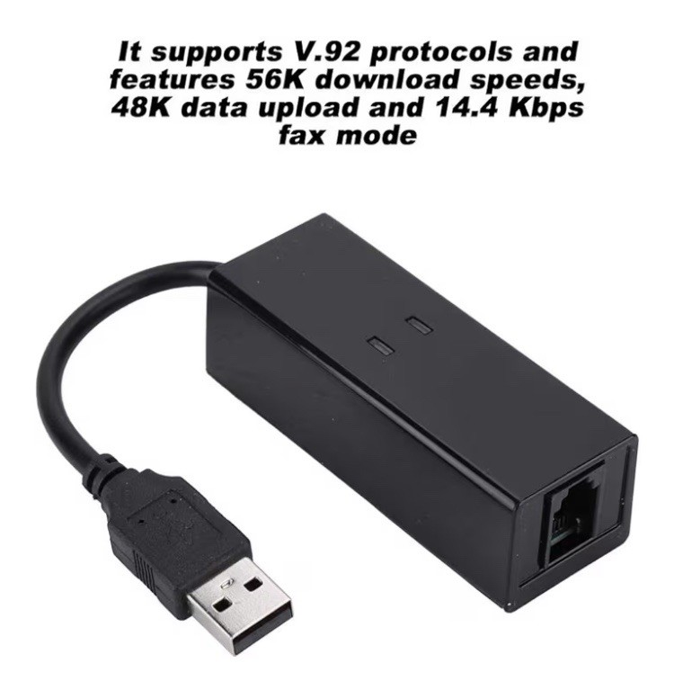RJ11 Port USB 2.0 56K External Dial Up Voice Fax Data Modem Win 7/8/10 V.92/V.90