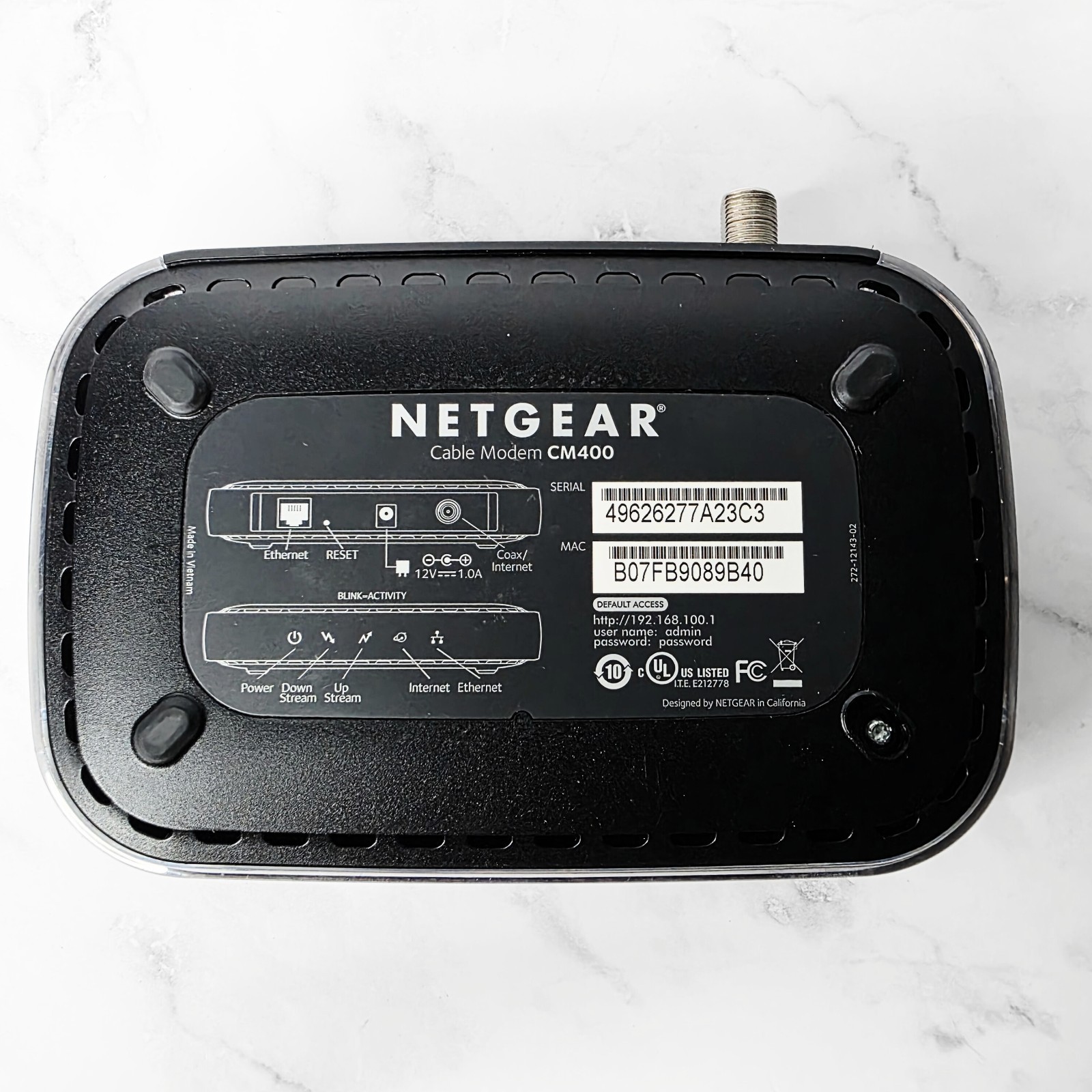NETGEAR CM400 High Speed Cable Modem with Power Adapter in Box FREE SHIPPING