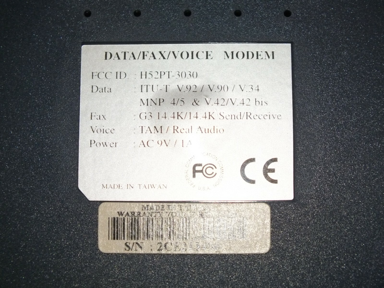 Unbranded (H52PT-3030) Exterrnal Data/Fax/Voice Modem With Power Supply