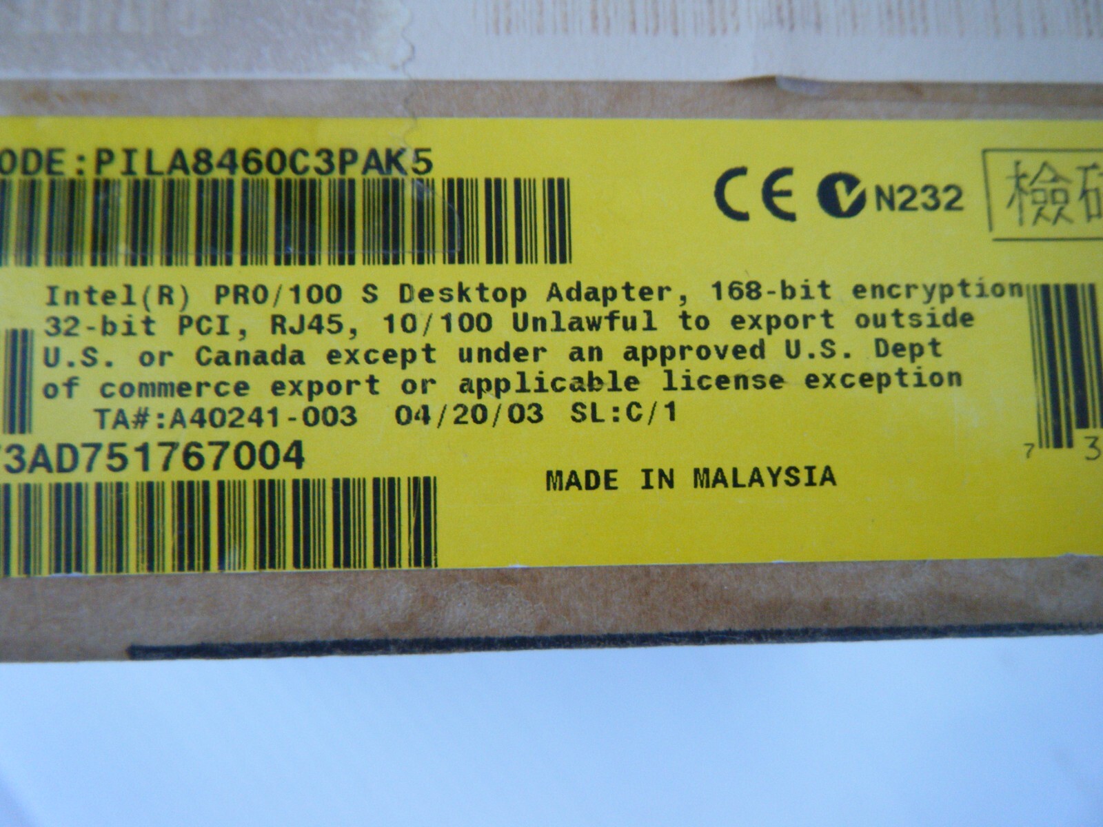 Case of 5 New Intel(R) PRO/100 S Desktop Adapter. 32 Bit PCI RJ45 10/100 168 Bit