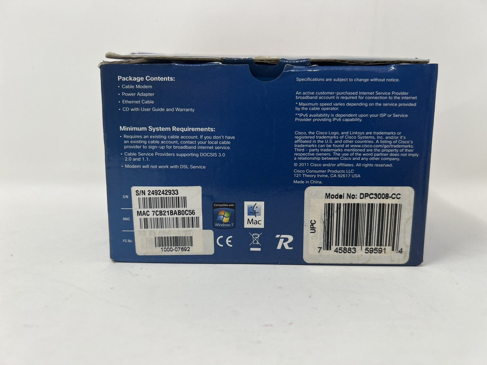Linksys (DPC3008-CC) 348.16 Mbps Advanced DOCSIS 3.0 Cable Modem
