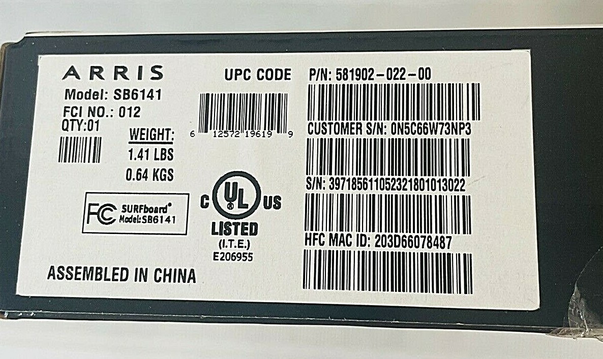 Motorola Arris SB6141 SURFboard 400 Series DOCSIS 3.0 Cable Modem 343 Mbps 1229A