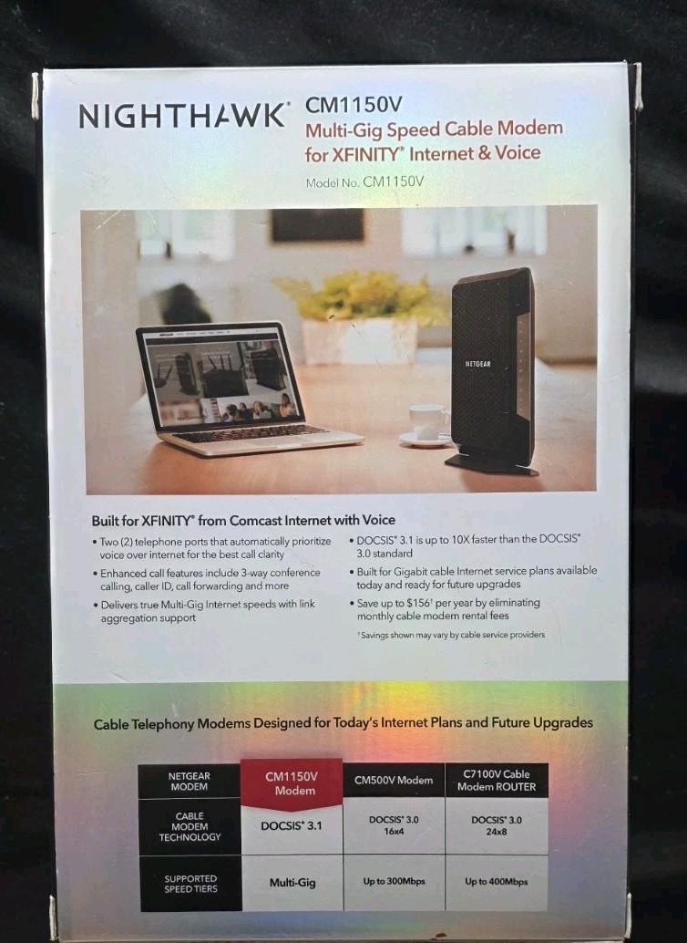 NETGEAR CM1150V Nighthawk Multi-Gig Speed Cable Modem for XFINITY Voice