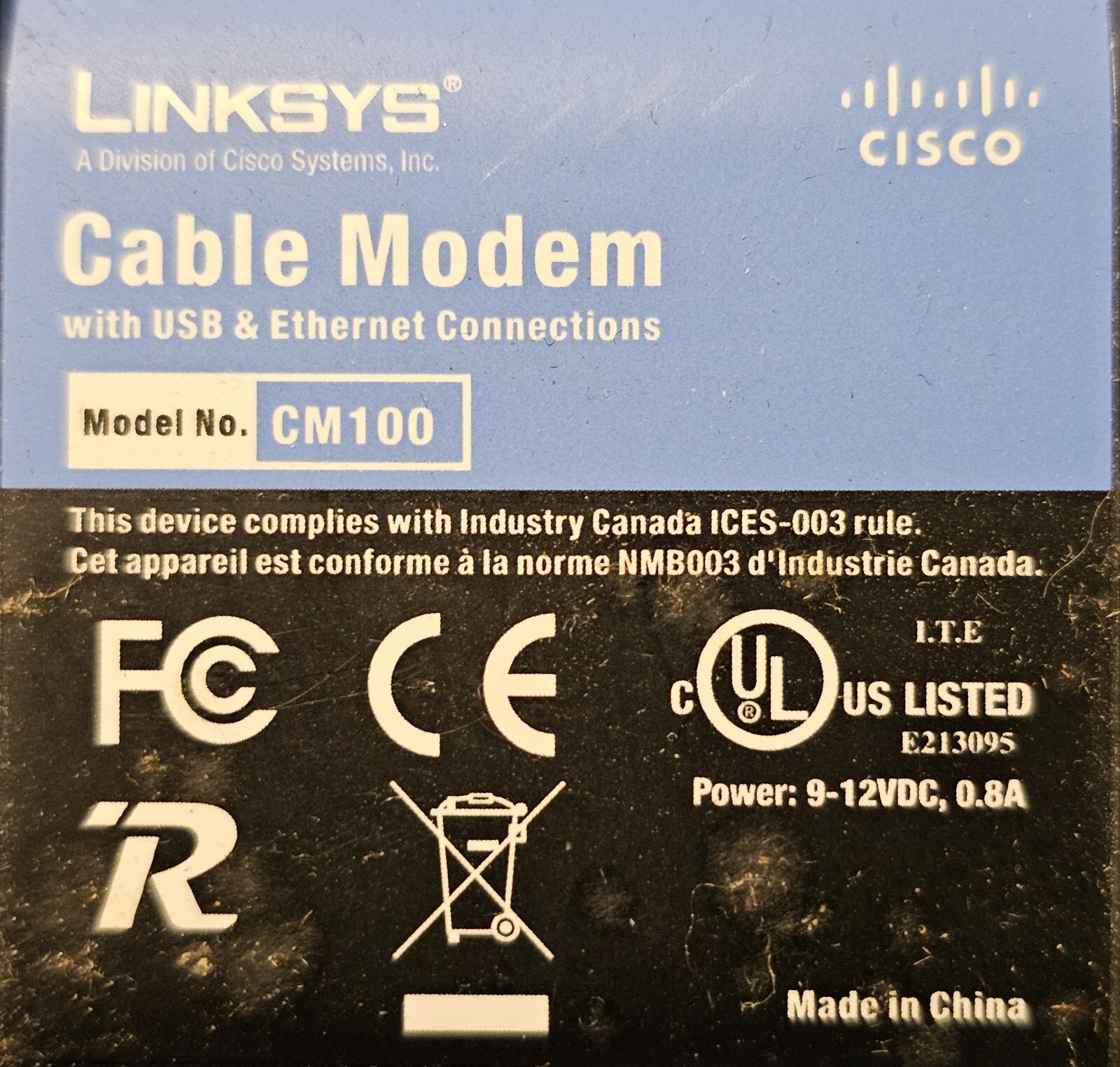 Linksys Cisco CM100 100 Mbps Cable Modem w/USBand Ethernet Connections