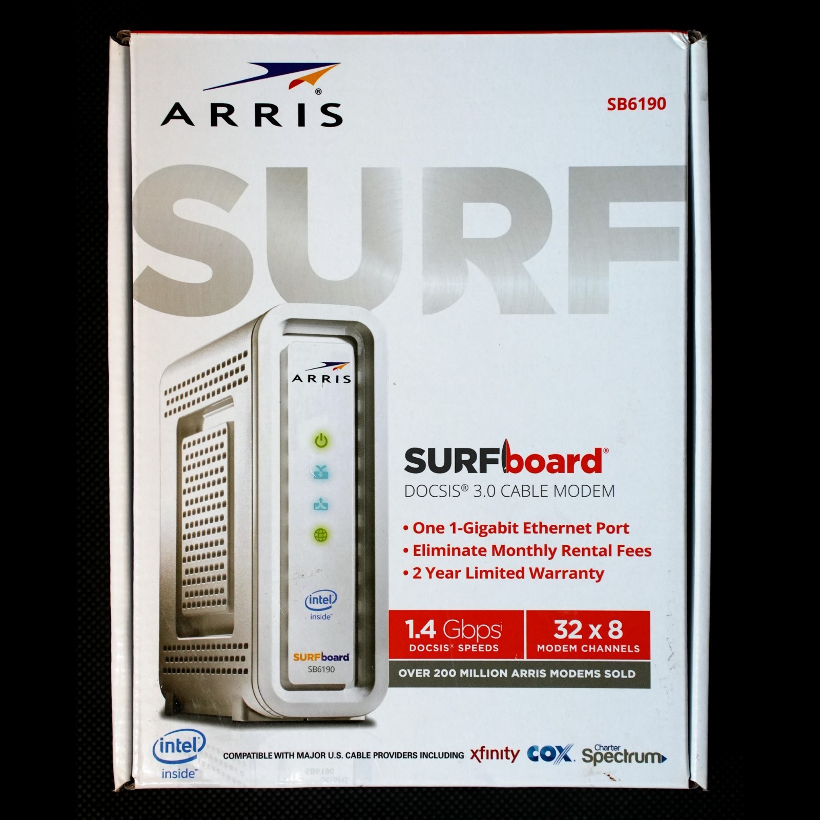 ARRIS SURFboard SB6190 DOCSIS 3.0 Cable Modem 32×8 1.4Gbps Open Box + Power Cord