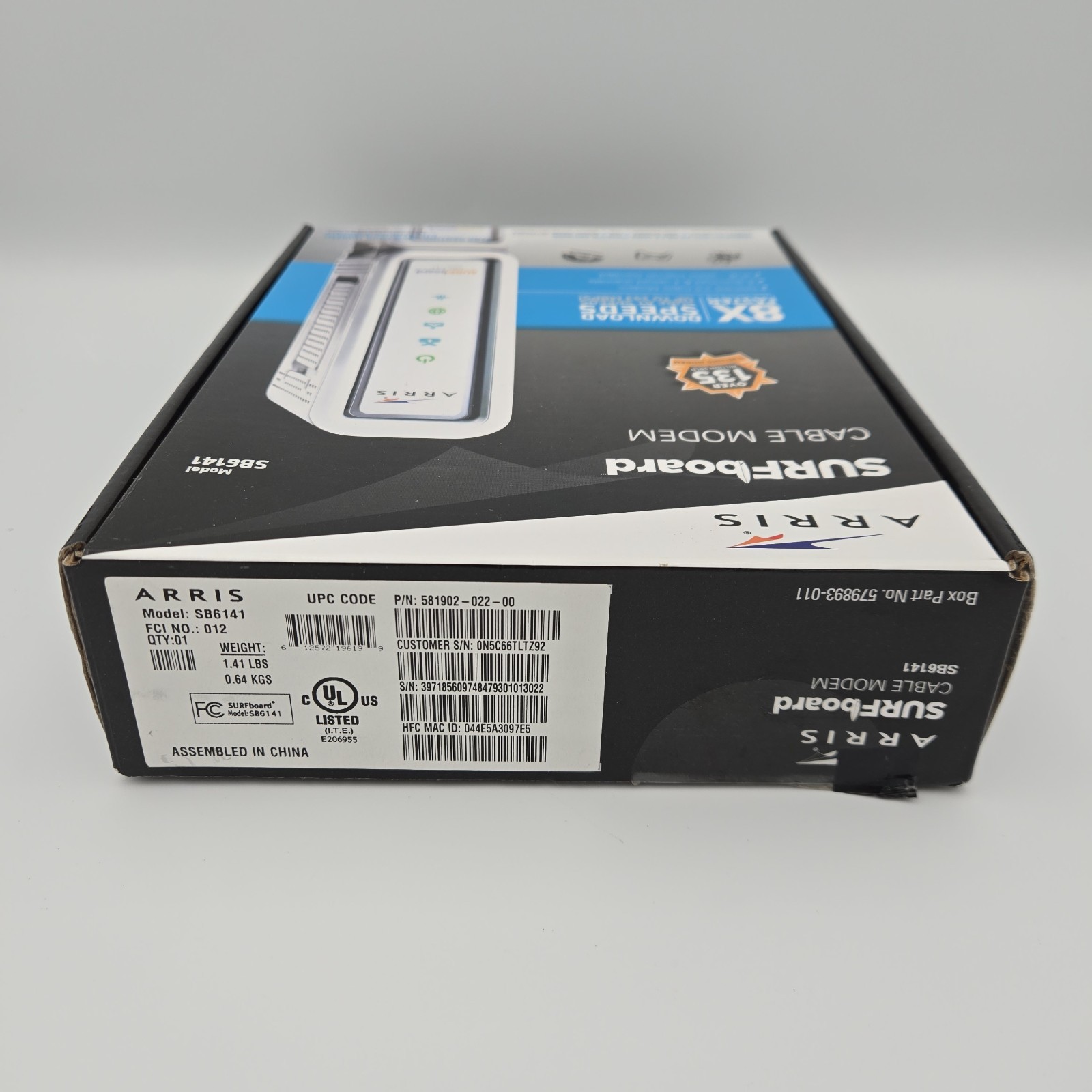 ARRIS Motorola SURFboard SB6141 DOCSIS 3.0 Cable Modem 343 Mbps 8×4 White