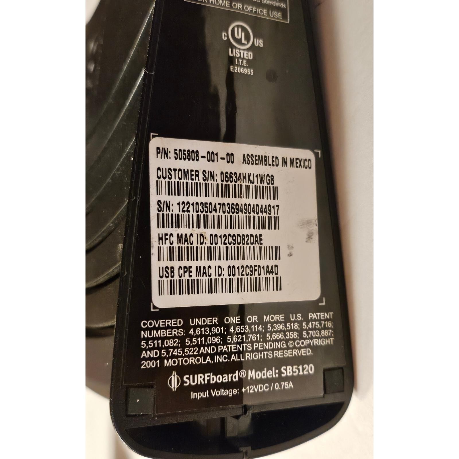 Motorola SURFboard SB5120 p/n 505808-008 Cable Modem Ethernet