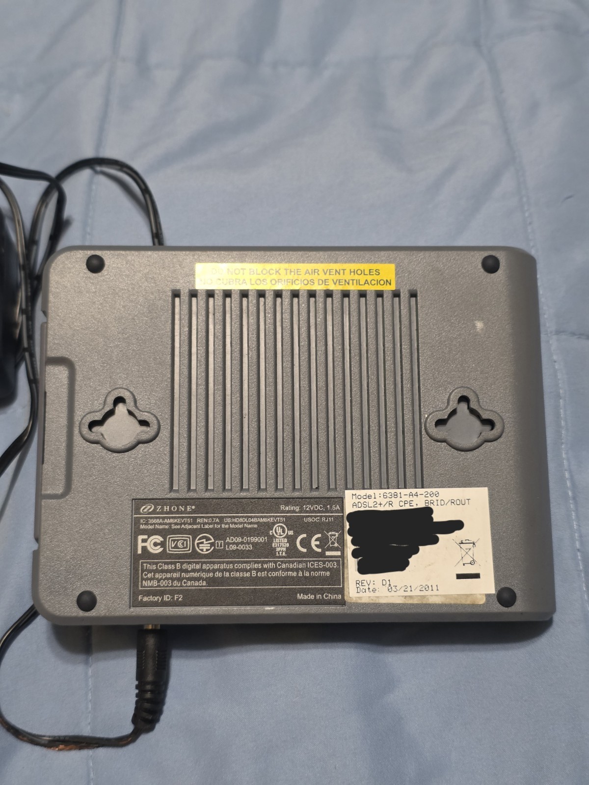 Zhone 6381-A4-200 ADSL2+ DSL Modem/Router 4 Mbps RJ11 RJ45 USB-B