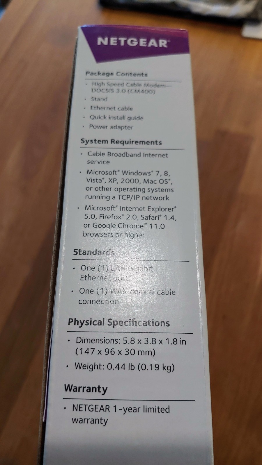 Netgear CM400 High Speed Cable Modem DOCSIS 3.0 340Mbps CM400-100NAS