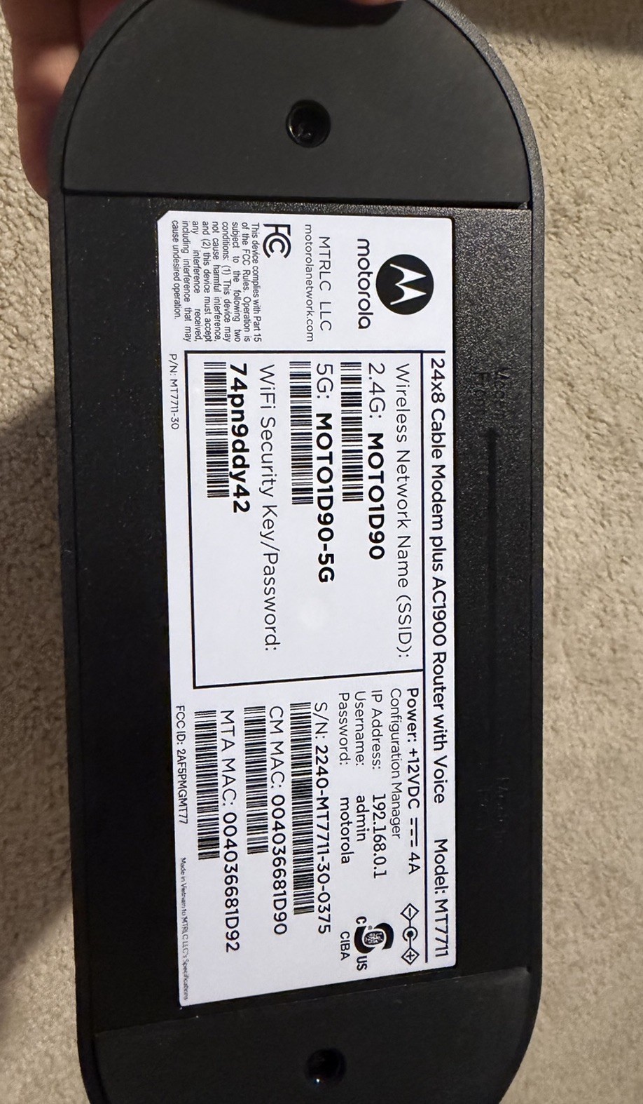 Motorola MT7711 Cable Modem Plus Router