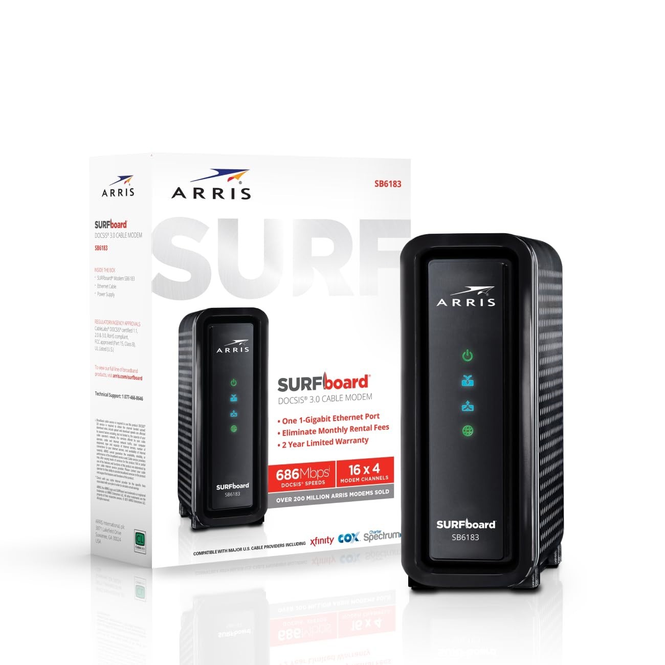 High-Speed DOCSIS 3.0 Cable Modem, 16×4 Gigabit, 1 Gbps Port, 400 Mbps Max Speed