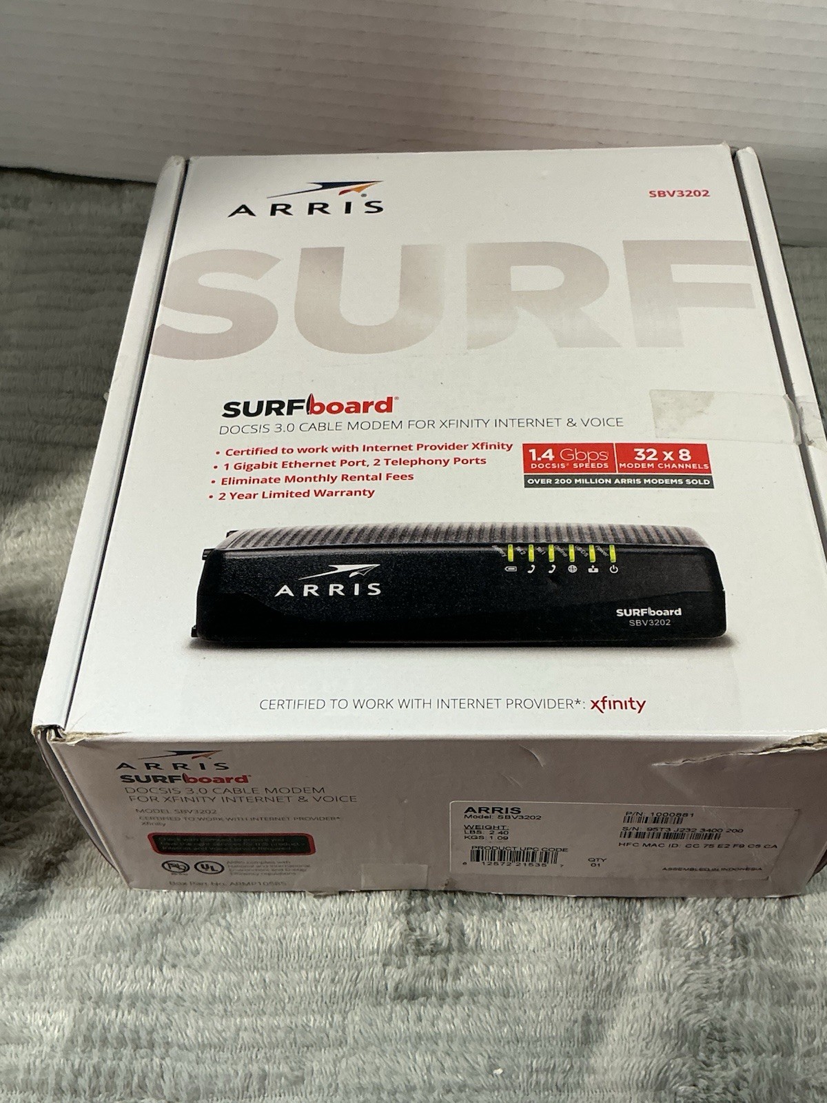 ARRIS SURFboard SBV3202 DOCSIS 3.0 Cable Modem Xfinity Voice Tested Works