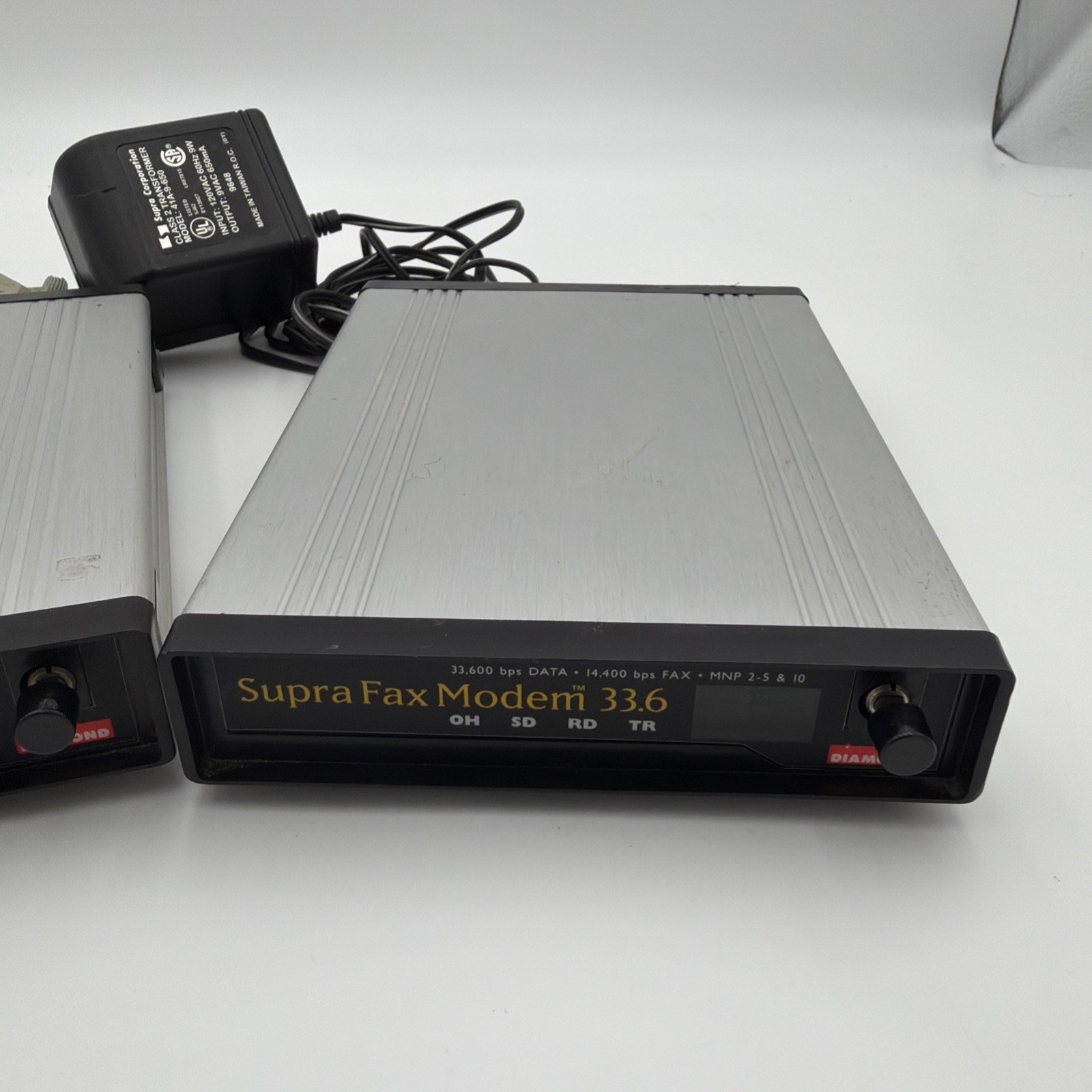 Lot of 2 Supra Fax Modem 33.6 External Modems Mac Serial Cable PSU Tested