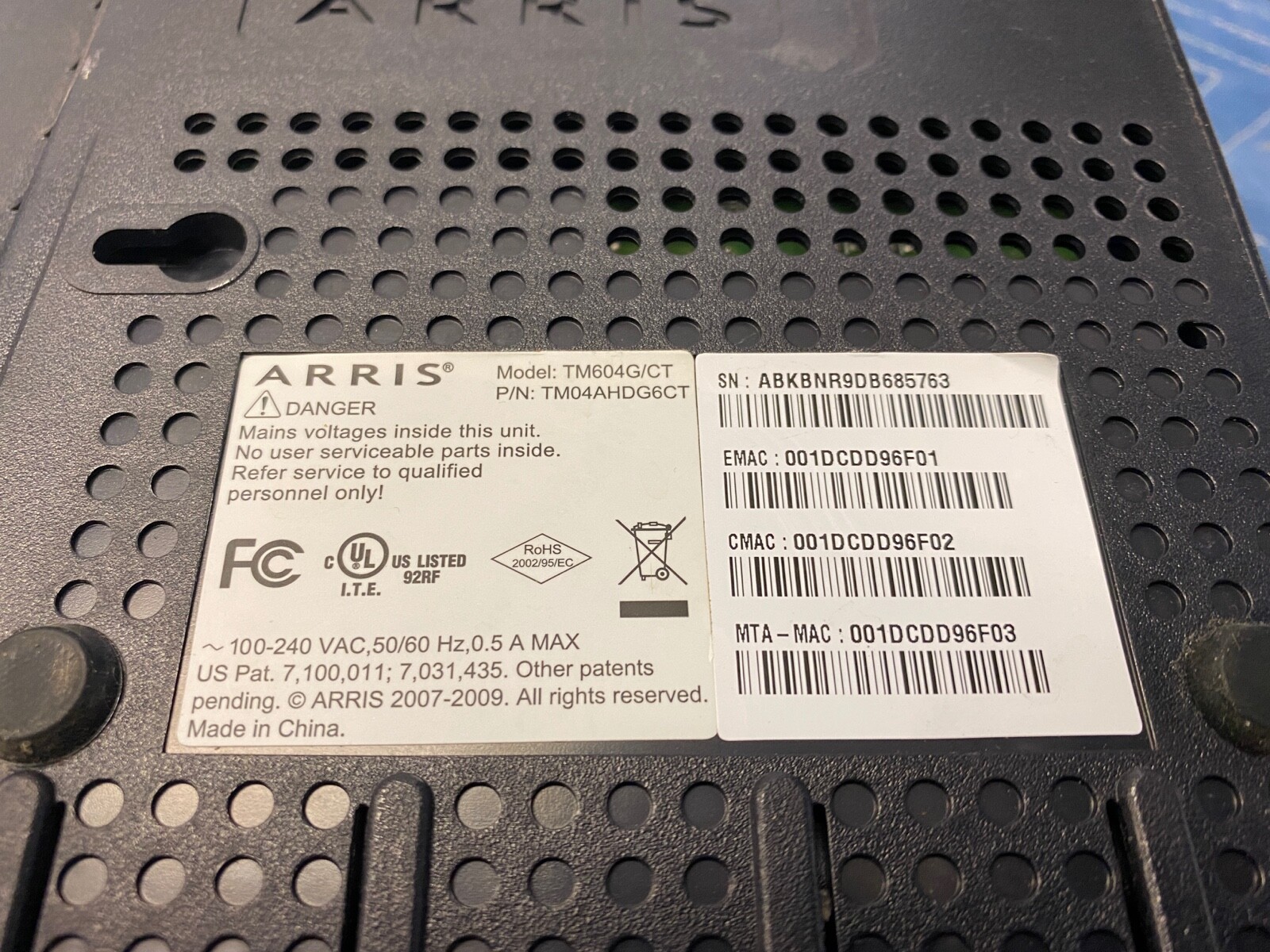 ARRIS TM604G/CT Cable Telephony Modem