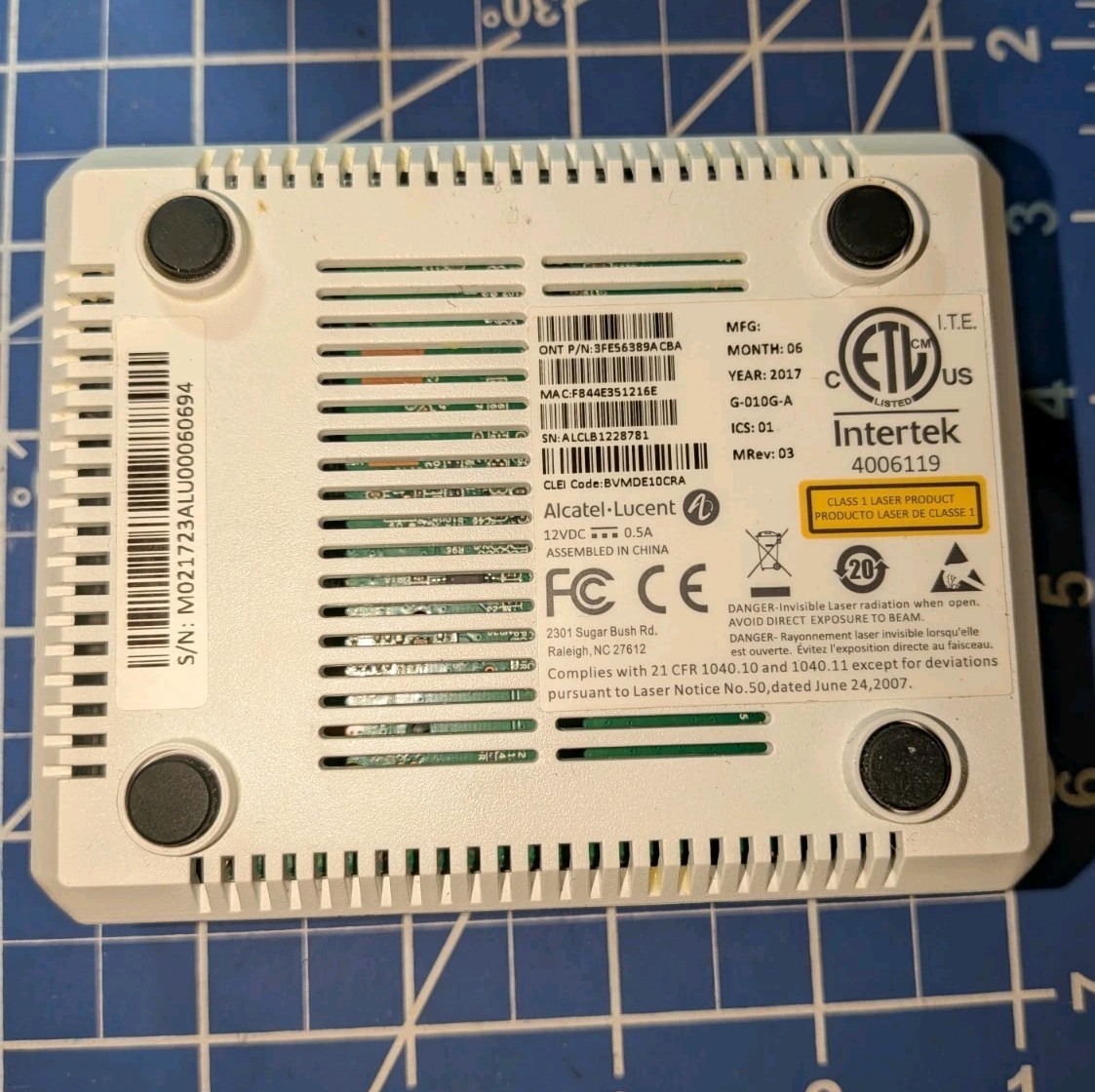AT&T Alcatel ~ Intertek Fiber Optix Ethernet Network Terminal ONT MODEM G-010G-A