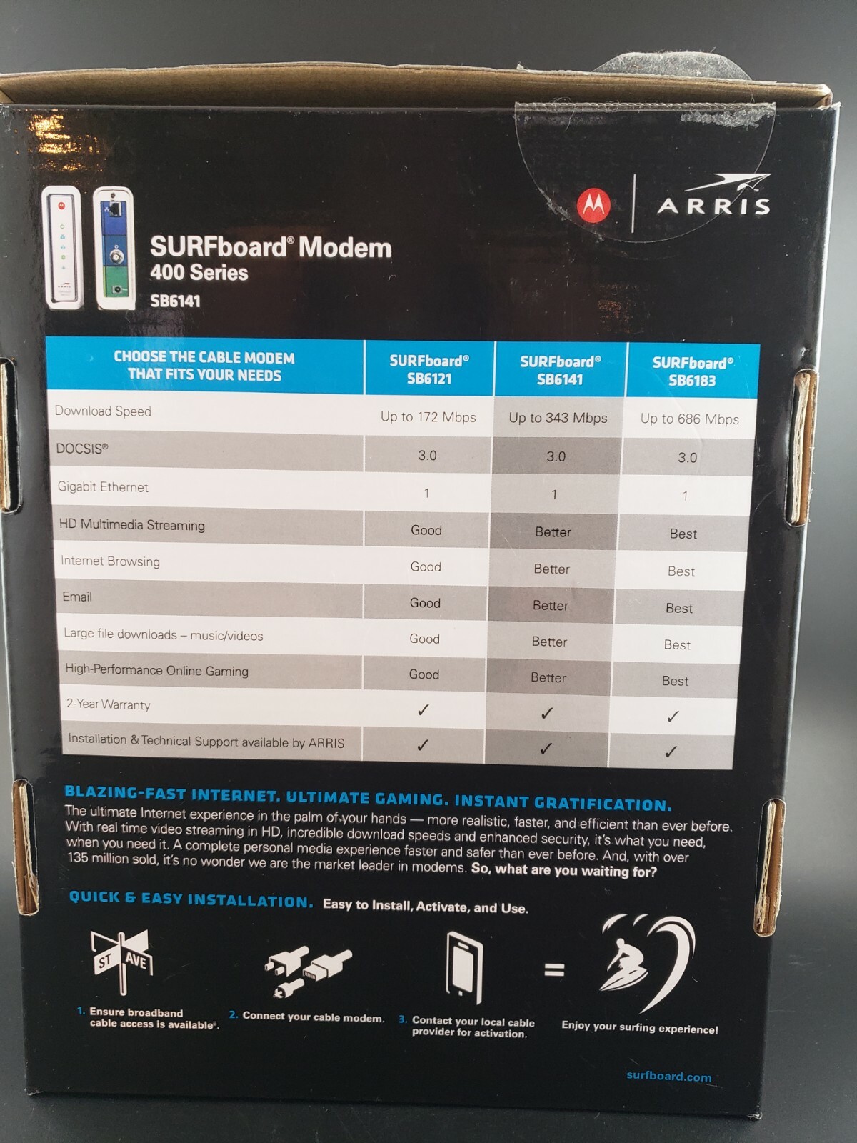 MOTOROLA ARRIS SURFboard SB6141 Docsis 3.0 Cable Modem