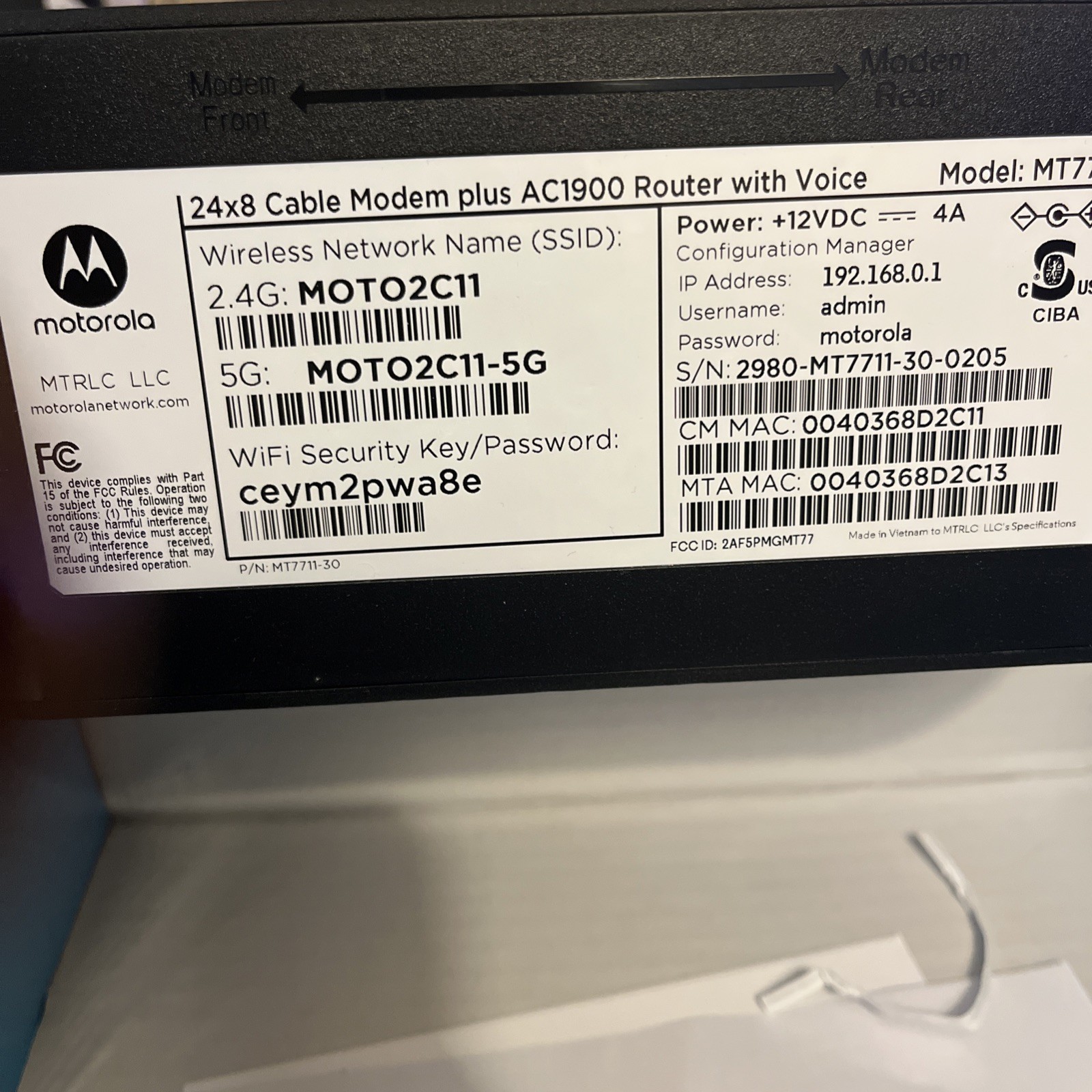 New Motorola MT7711 24X8 Cable Modem and AC1900 Dual Band Wi-Fi Gigabit Router