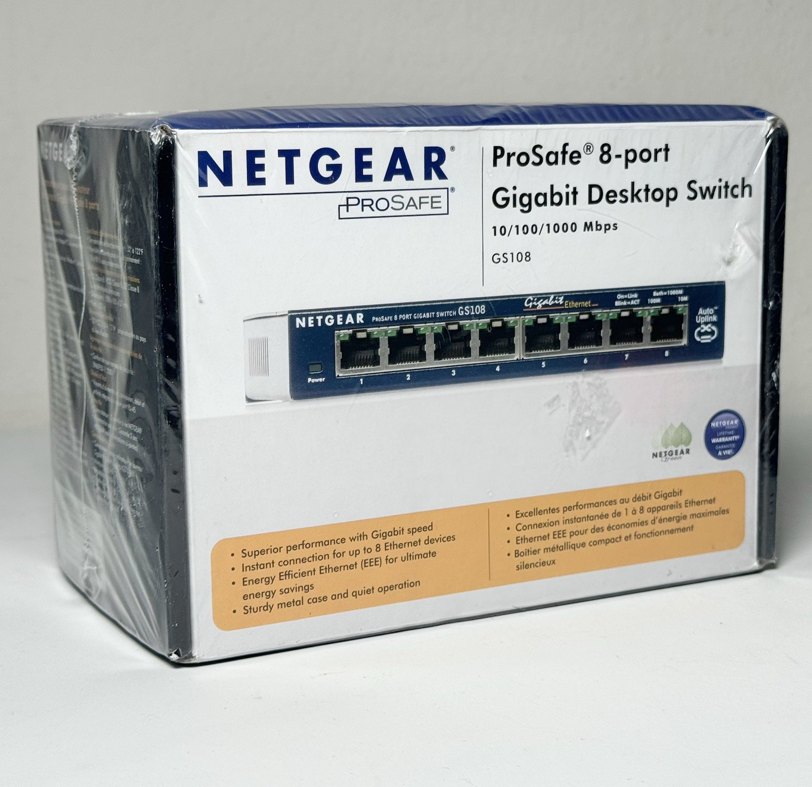 Netgear Prosafe 8 Port Gigabit Switch GS108 10/100/1000 Mbps NEW