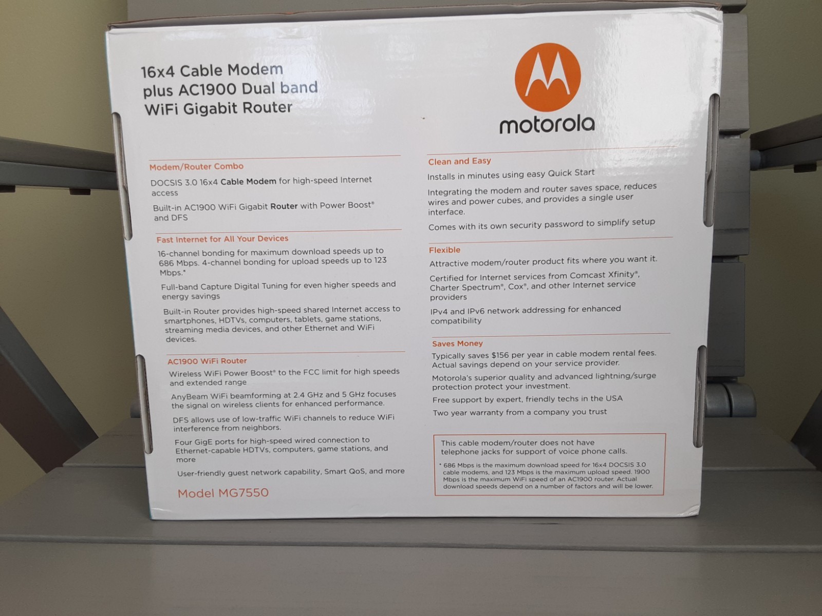 Motorola MG7550 16×4 DOCSIS 3.0 Cable Modem Plus AC1900 WiFi Router NOT WORKING