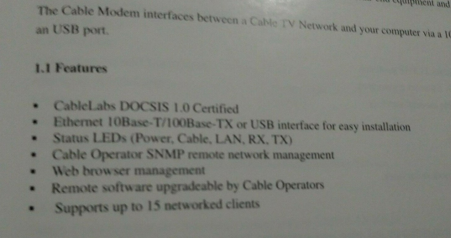 SMART ONE CABLE MODEM MODEL CMX300 WHITE MANUAL INCLUDED PC OR MAC