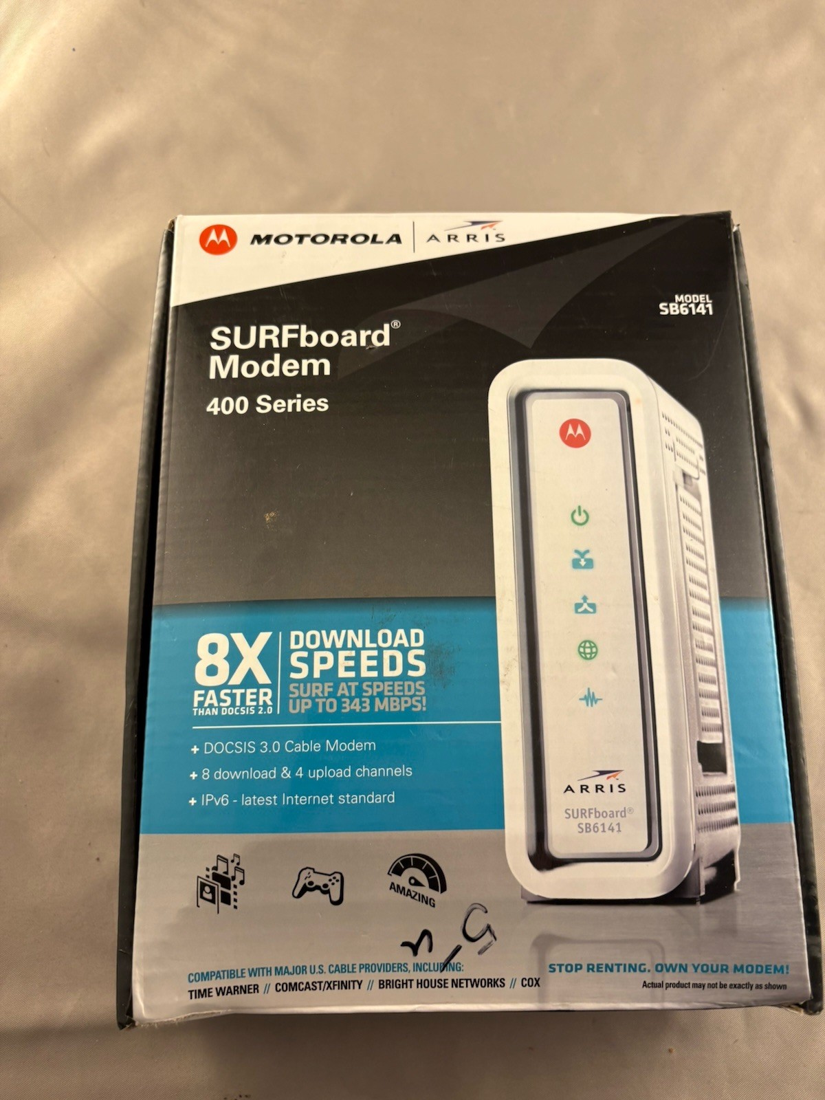 Arris Surfboard Cable Modem Model SB6141 DOCSIS 3.0 Cable Modem With Box
