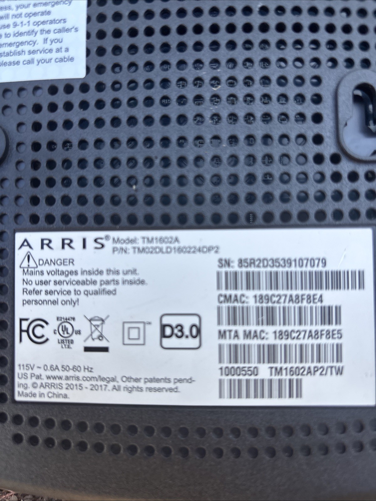 ARRIS Touchstone TM1602A