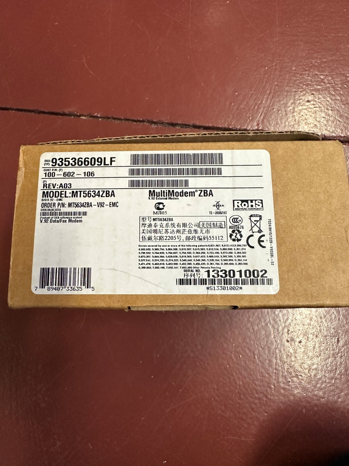 Multitech Systems MT5634ZBA 56Kbps Data/Fax Multi Modem w/ Adapter
