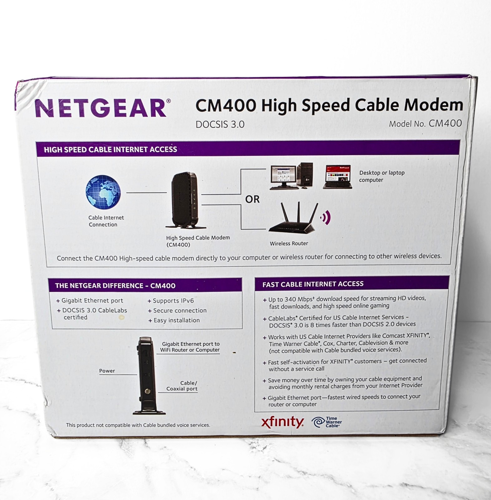 NETGEAR CM400 High Speed Cable Modem with Power Adapter in Box FREE SHIPPING