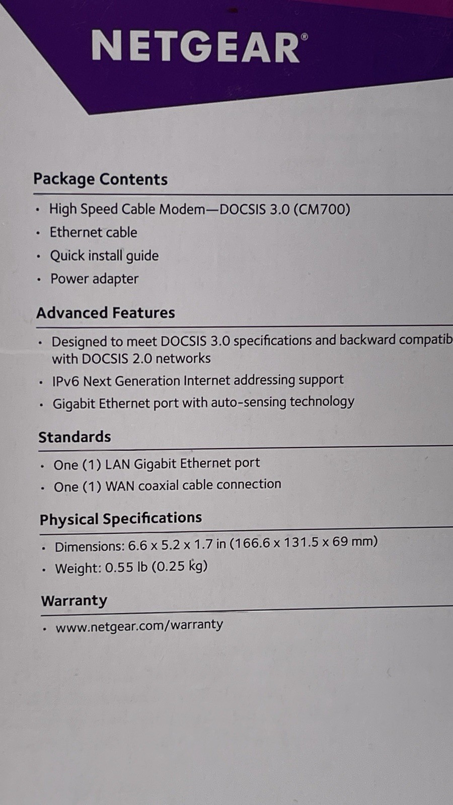 NETGEAR CM700 High Speed Cable Modem 1.4Gbps DOCSIS 3.0 32×8 XfinitySpectrum Cox