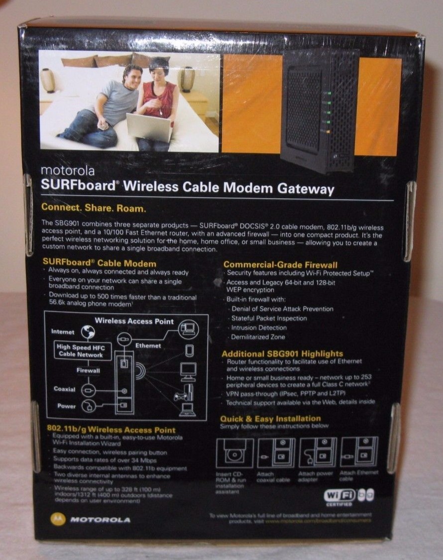 Motorola SURFboard (SBG901) 30.72 Mbps Modem, Tested, Works, Comes with Cables