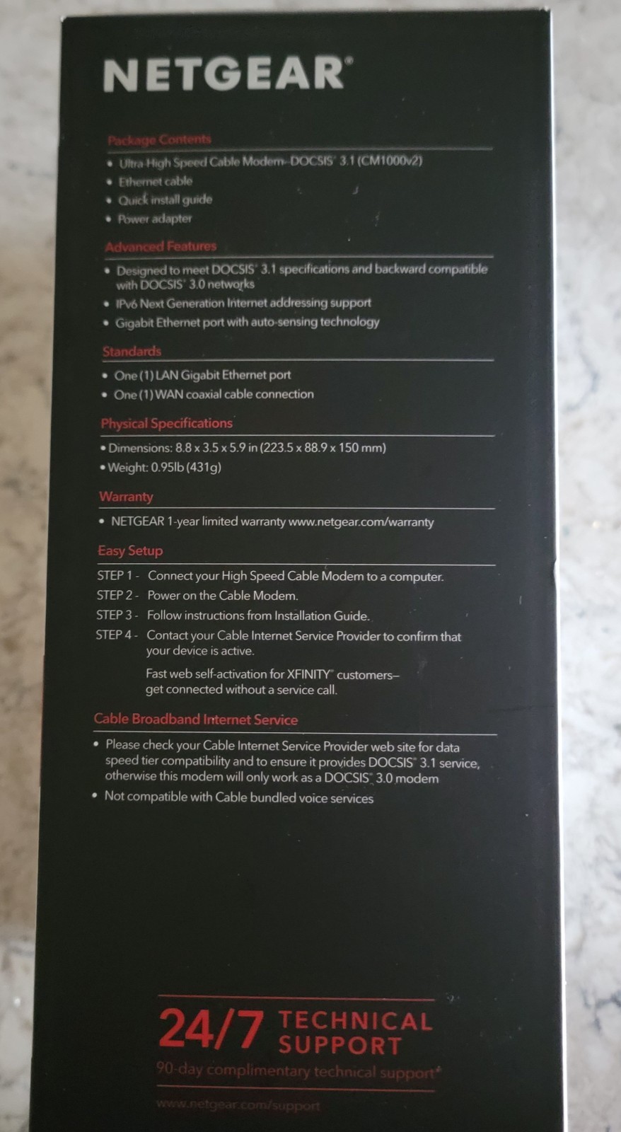 NETGEAR CM1000 DOCSIS 3.1 Cable Modem 1 Gbps Gigabit Ethernet CM1000-100NAS