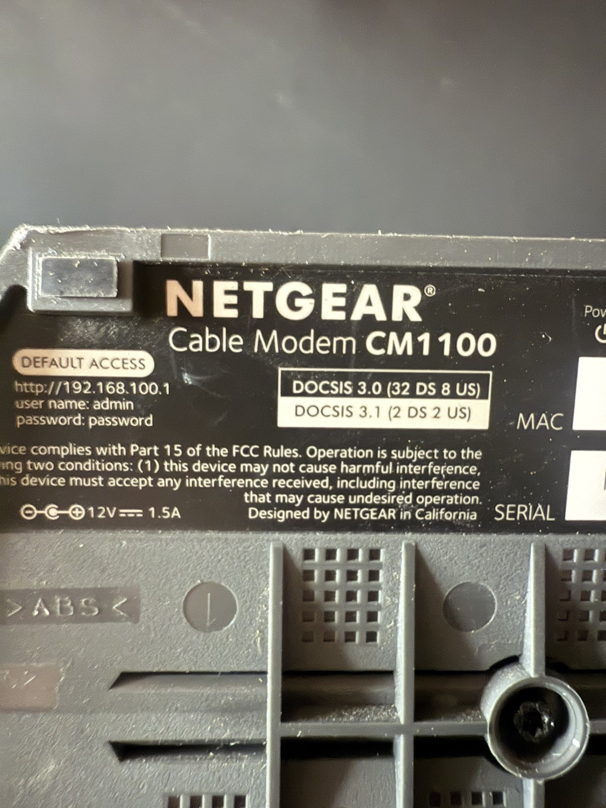 Netgear CM1100 Cable Modem DOCSIS 3.1 Nighthawk